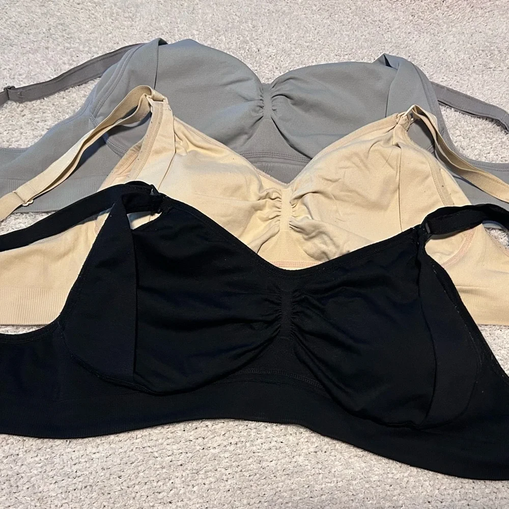 Set of Three Wireless Maternity Bras in Black, Beige, and Gray - Picture 2 of 4